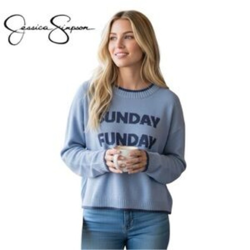 Jessica Simpson Sunday Funday Light Blue Graphic Sweater